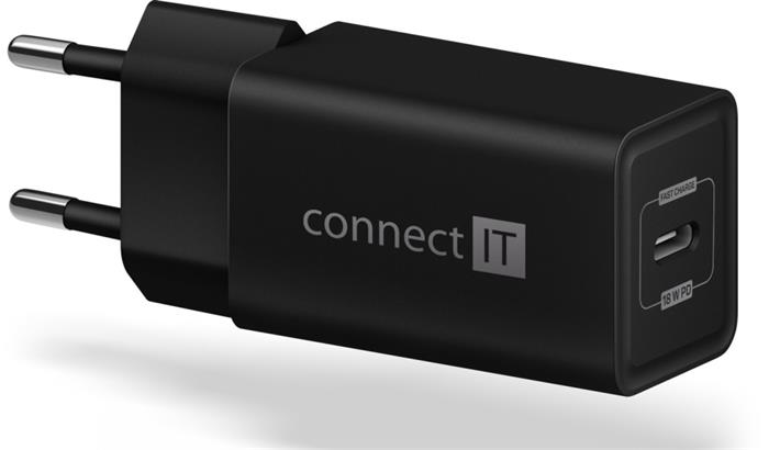 CONNECT IT Fast PD Charge nabíjecí adaptér 1×USB-C, 18W PD, ČERNÝ