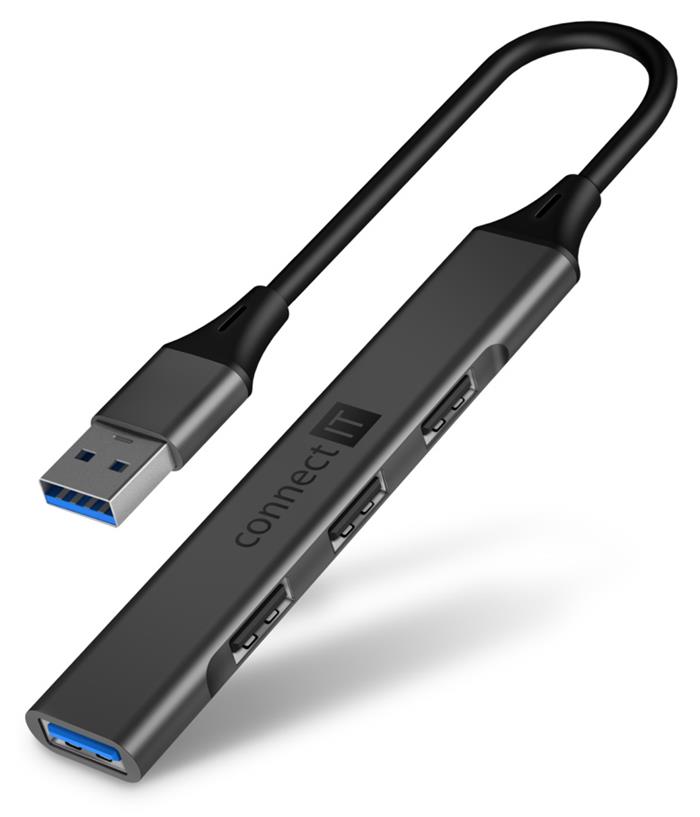 CONNECT IT kompaktní USB hub, 1xUSB 3.0, 3x USB 2.0, antracitový