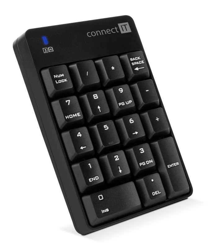 Connect IT NumCALC, bezdrátová numerická klávesnice, USB, černá