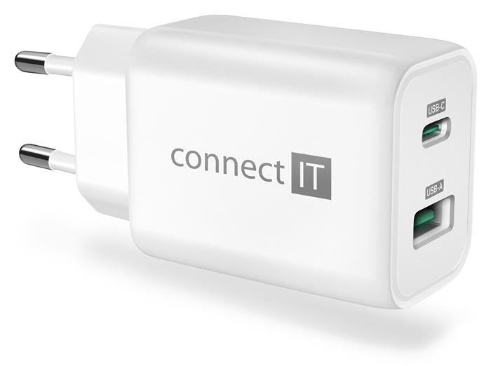 CONNECT IT Wanderer2 GaN nabíjecí adaptér 1×USB-C + 1xUSB-A, 33W PD, BÍLÝ