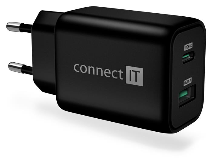 CONNECT IT Wanderer2 GaN nabíjecí adaptér 1×USB-C + 1xUSB-A, 33W PD, ČERNÝ