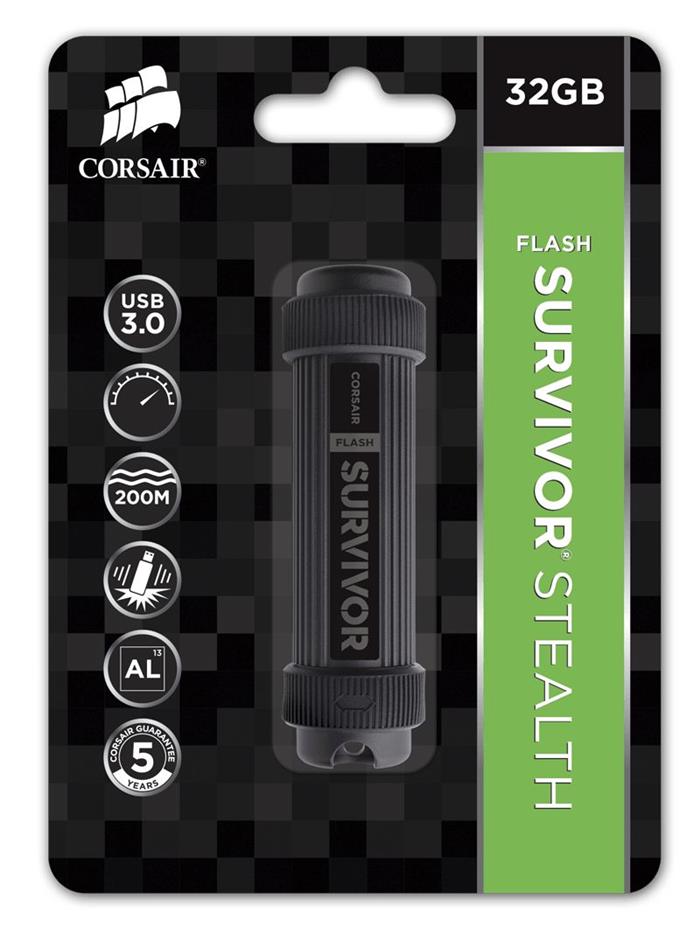 Corsair Survivor Stealth 32GB flash disk, USB 3.0, odolný vůči vodě a nárazu