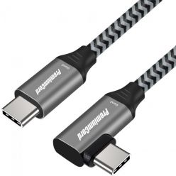 PremiumCord USB-C zahnutý kabel ( USB 3.2 GEN 2, 3A, 60W, 10Gbit/s ) 1m hliníkové krytky konektorů, bavlněný oplet