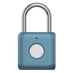 UODI visací zámek/ s otiskem prstu/ slitina zinku a oceli/ rozměr 33 x 58.8 x 15 mm/ IPX2/ váha 60 g/ micro USB/ modrý