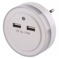Emos LED noční světlo do zásuvky 230V, 1x LED,  2× USB, s fotosenzorem