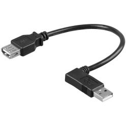 USB 2.0 kabel prodlužovací A-A, M-F, lomený vlevo, 15cm