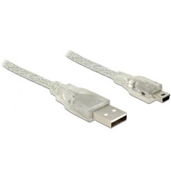 Delock Kabel USB 2.0 Typ-A samec > USB 2.0 Mini-B samec 1,5m transparentní