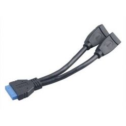 AKASA interní USB 3.0 kabel, 19pin -> 2x A(f), 15cm