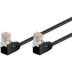 Patch kabel UTP RJ45-RJ45 level 5e lomené konektory (90°), černý, 0,5m