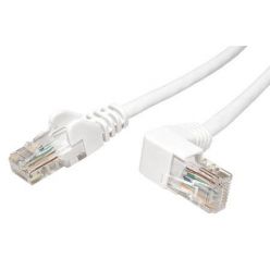Patch kabel UTP RJ45-RJ45 level 5e 0,25m bílá, 1 lomený konektor 90°