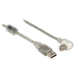 Delock Kabel USB 2.0 Typ-A samec > USB 2.0 Typ-B samec pravoúhlý 1,5 m transparentní