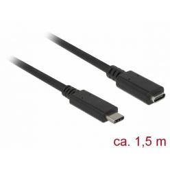 Delock USB 3.0 prodlužovací kabel USB-C -> USB-C, 3A, 1.5m, černý