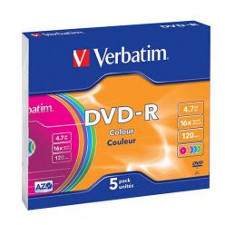 Verbatim DVD-R Colour, 4.7GB, 16x, 5ks, slim case
