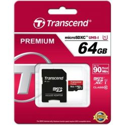 Transcend Premium 64GB MicroSDXC karta, Class 10, UHS-I + adaptér
