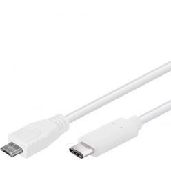 PremiumCord USB 2.0 kabel, USB-C -> micro B, M/M, 1m, bílý