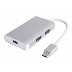 PremiumCord USB3.1 hub 2x USB3.0 + PD charge, hliníkové stříbrné pouzdro