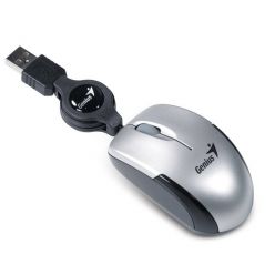 Genius Micro Traveler V2, optická myš, 1200dpi, naviják, USB, stříbrná