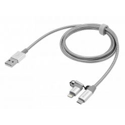Verbatim USB kabel 2v1 s konektorem micro USB + Lightning, 1m, nerez ocel