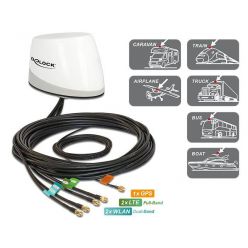 Delock Multiband GNSS LTE-MIMO, Wi-Fi MIMO 802.11ac, všesměrová venkovní střešní anténa, 5x RSMA