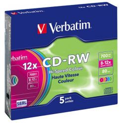 Verbatim CD-RW Colour, 700MB, 12x, 5ks, slim case