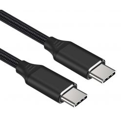PremiumCord Kabel USB-C M/M, 240W 480Mbps černý bavlněný oplet, 2m