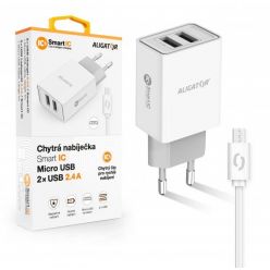 ALIGATOR Chytrá síťová nabíječka 2,4A, 2xUSB, smart IC, bílá, micro USB kabel