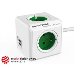 PowerCube EXTENDED USB, Green, 4 rozbočka, 2x USB, kabel 1,5m