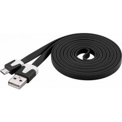 PremiumCord Kabel micro USB 2.0, A-B 2m, plochý PVC kabel, černý