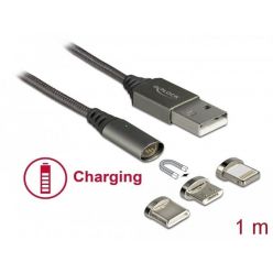 Delock Magnetický nabíjecí USB kabel pro micro USB, USB-C a Lightning, 1m