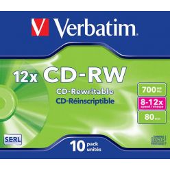 Verbatim CD-RW, 700MB, 12x, 10ks, jewel case