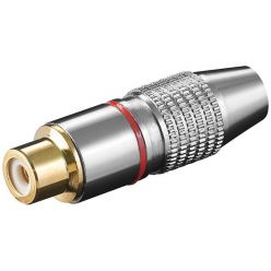 Konektor Cinch(F) na kabel, červený pruh, zlacený
