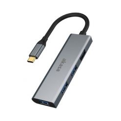 AKASA USB-C hub, 4x USB 3.0, stříbrno-černý