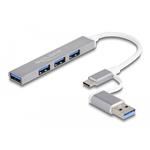 Delock 4 portový tenký USB Hub s USB-C nebo USB-A na 3 x USB 2.0 Typ-A samice + 1 x USB 5 Gbps Typ-A samice