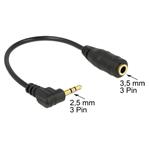 Delock audio stereo kabel 2,5 mm samec pravoúhlý na 3,5 mm samice,3 pin 14 cm