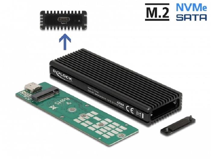 Delock externí box pro M.2 SSD (SATA nebo PCIe), USB-C 3.1