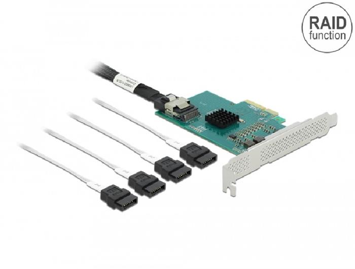 Delock interní SATA III řadič, RAID 0/1/10, 4x SATA (SFF-8087 ), LP, PCIe