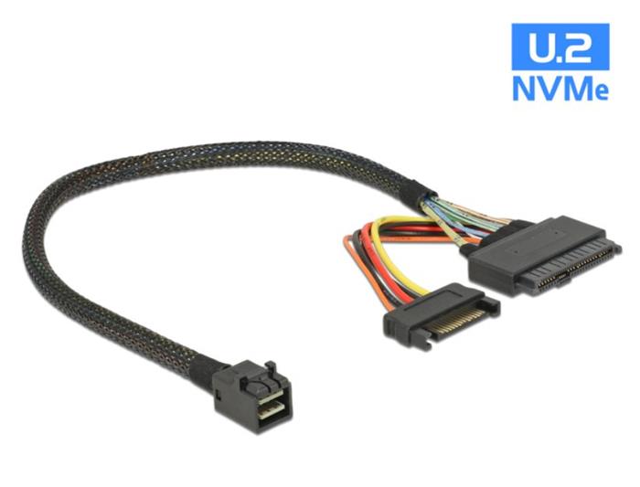 Delock Kabel SFF-8643 samec > U.2 SFF-8639 + napájecí konektor SATA 30 ...
