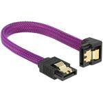 Delock SATA kabel 6 Gb/s, 10 cm otočený dole/rovný, kovové svorky, fialový Premium