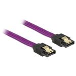 Delock SATA kabel 6 Gb/s 50 cm přímý/přímý, kovové svorky, fialový Premium