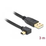 Delock USB 2.0 kabel, Typ A(m) -> mini-B(m) 5-pin, pravoúhlý, 3m
