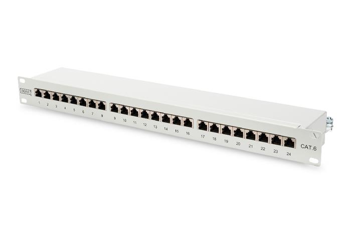 DIGITUS 19" osazený patch panel CAT 6, STP, 24port, 1U, vyvazovací lišta, šedý