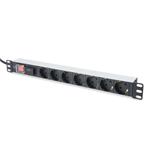 DIGITUS 19" PDU, 1U hliník, SCHUKO -> 7x CEE 7/4 , Přepěťová ochrana, 16A, vypínač