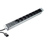 DIGITUS 1U hliníkové PDU, do racku, 10A zástrčka, 250V 50 / 60Hz, 8x zásuvky, IEC C14 zástrčka, pojistka