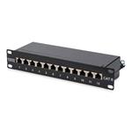 Digitus CAT 6, Class E Patch Panel, shielded 12-port RJ45, 8P8C, LSA, 1U, 254 mm(10")Rack Mount color black RAL 9005