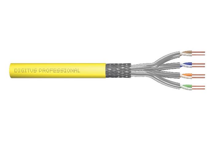 DIGITUS CAT 7A S-FTP PiMF installation cable, raw length 1000 m, drum, AWG 22/1, 1500 MHz LSZH-3, simplex, color yello