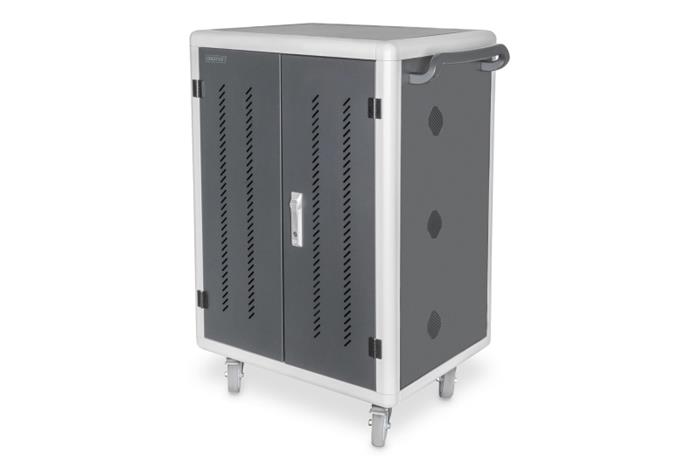DIGITUS Nabíjecí vozík pro notebooky/tablety do 15,6", USB-C, 30x nabíjecí základna, PDU, ventilátor, 1260x824x650 mm