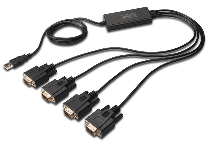 Digitus převodník USB 2.0 na 4x sériový port, RS232, DSUB 9M, 1,5m