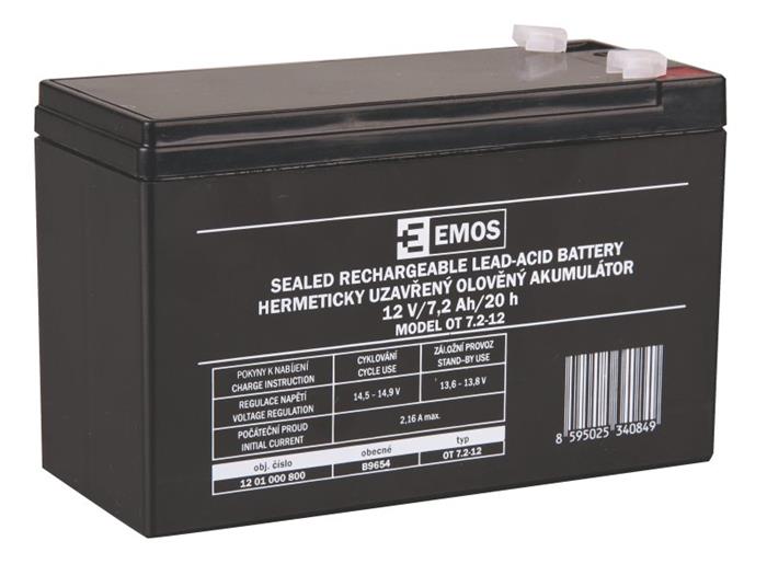 EMOS bezúdržbový olověný akumulátor 12V 7.2Ah, Faston 4.7mm (187)