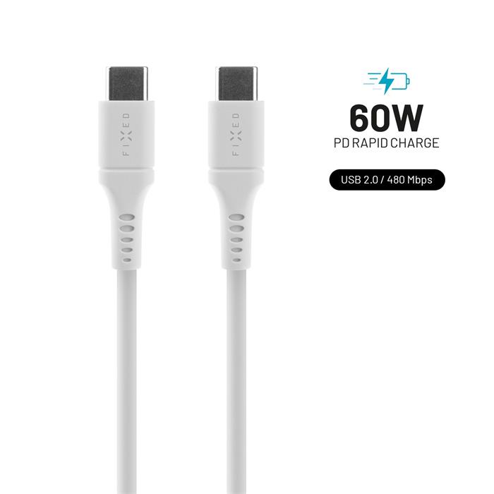 Fixed Liquid USB 2.0 kabel USB-C/USB-C, PD 60W, 1.2m, bílý