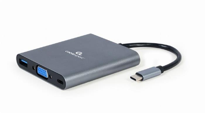 GEMBIRD USB-C 6-in-1 multi-port adapter (Hub3.1 + HDMI + VGA + PD + čtečka karet + stereo audio)
